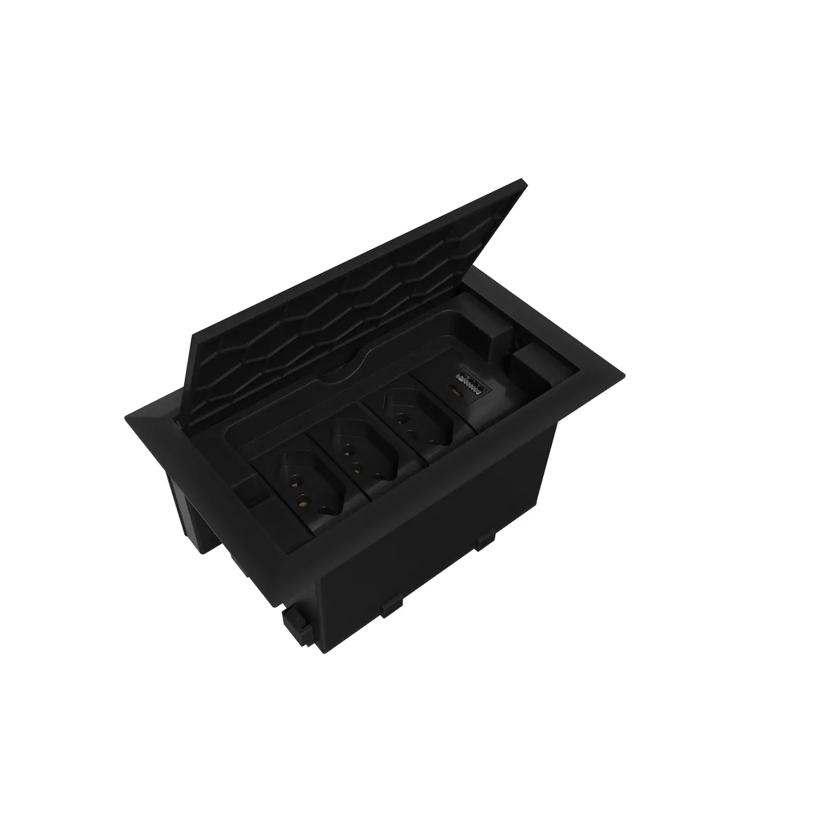 CAIXA EMBUTIDA PARA TOMADA DE MESA PRETA 4 MODULO