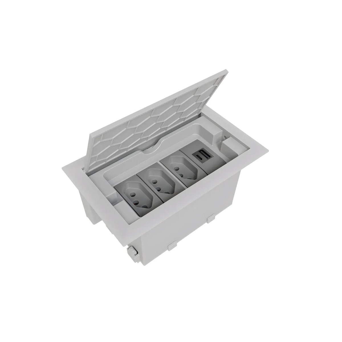 CAIXA EMBUTIDA PARA TOMADA DE MESA CINZA 4 MODULO