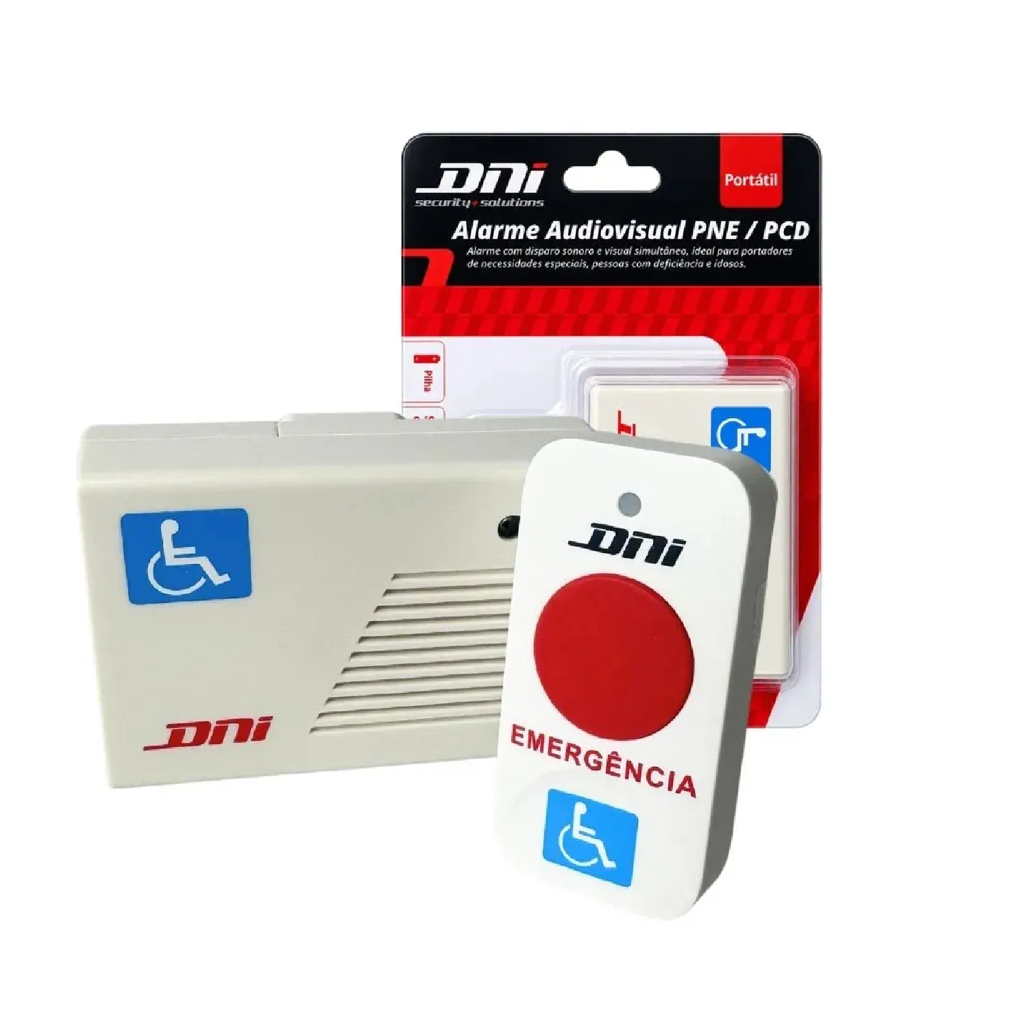 ALARME AUDIOVISUAL PNE/PCD SEM FIO A PILHA E BATERIA