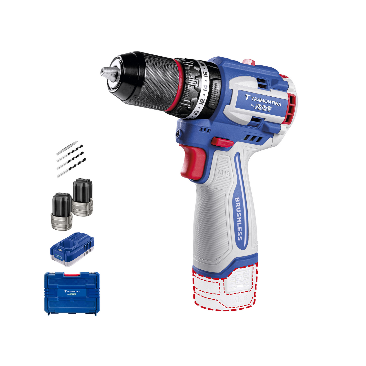 PARAFUSADEIRA / FURADEIRA COM IMPACTO 1/2 16V 66NM BL COM 2 BATERIA - TRAMONTINA