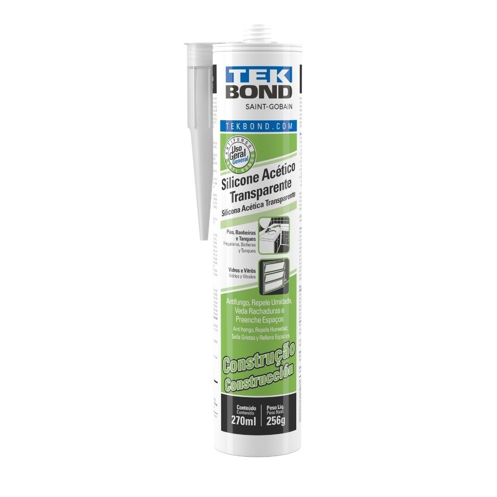 SILICONE  ACETICO INCOLOR MULTIUSO  TUBO 256/270GR - TEKBOND