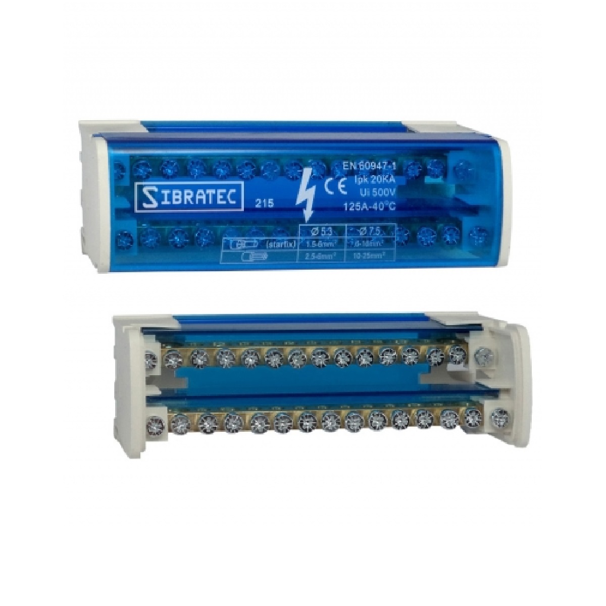 BARRAMENTO BLOCO MONOFASICO 125A 15 LIGACOES - SIBRATEC