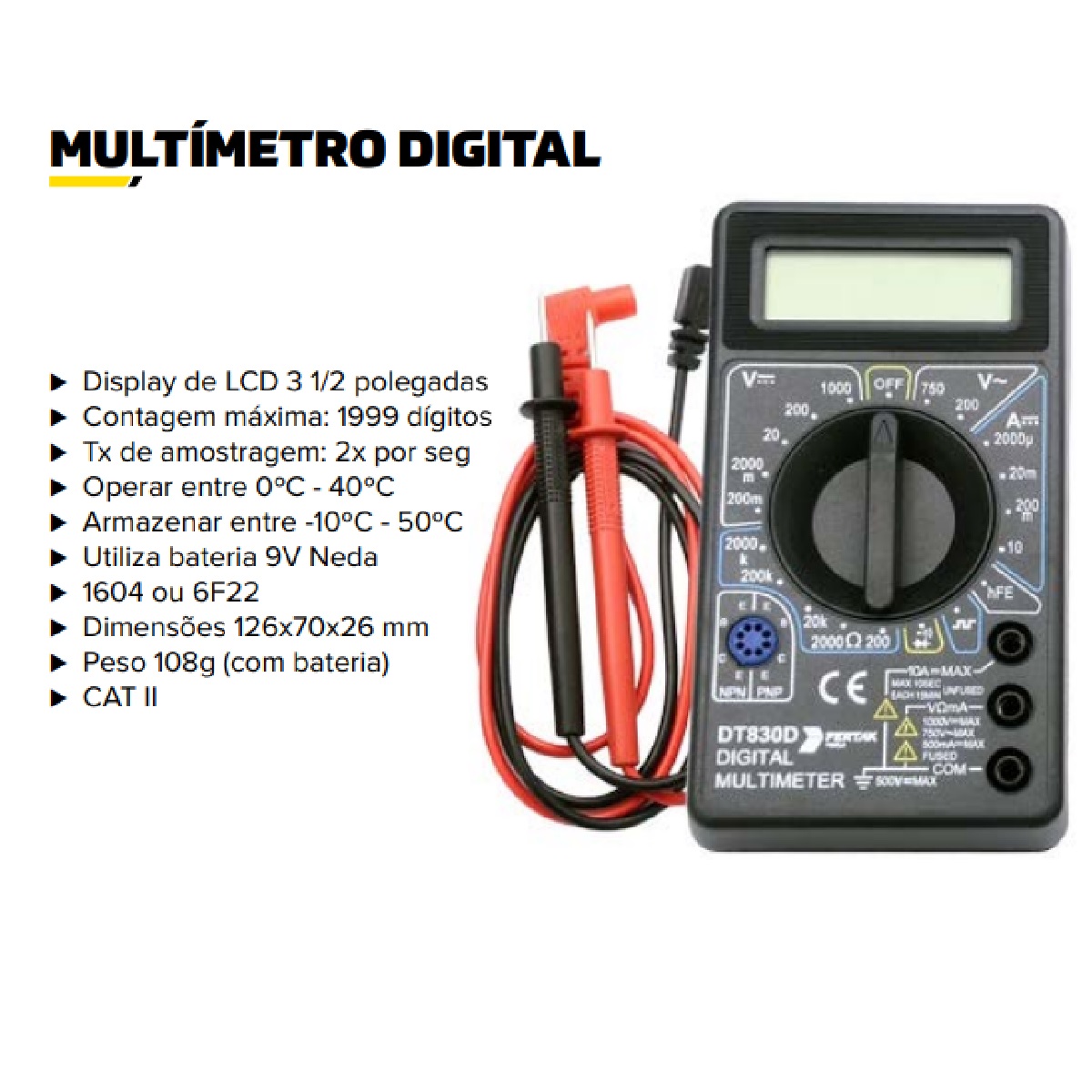 MULTIMETRO DIGITAL 2M DT 830D COM BIP
