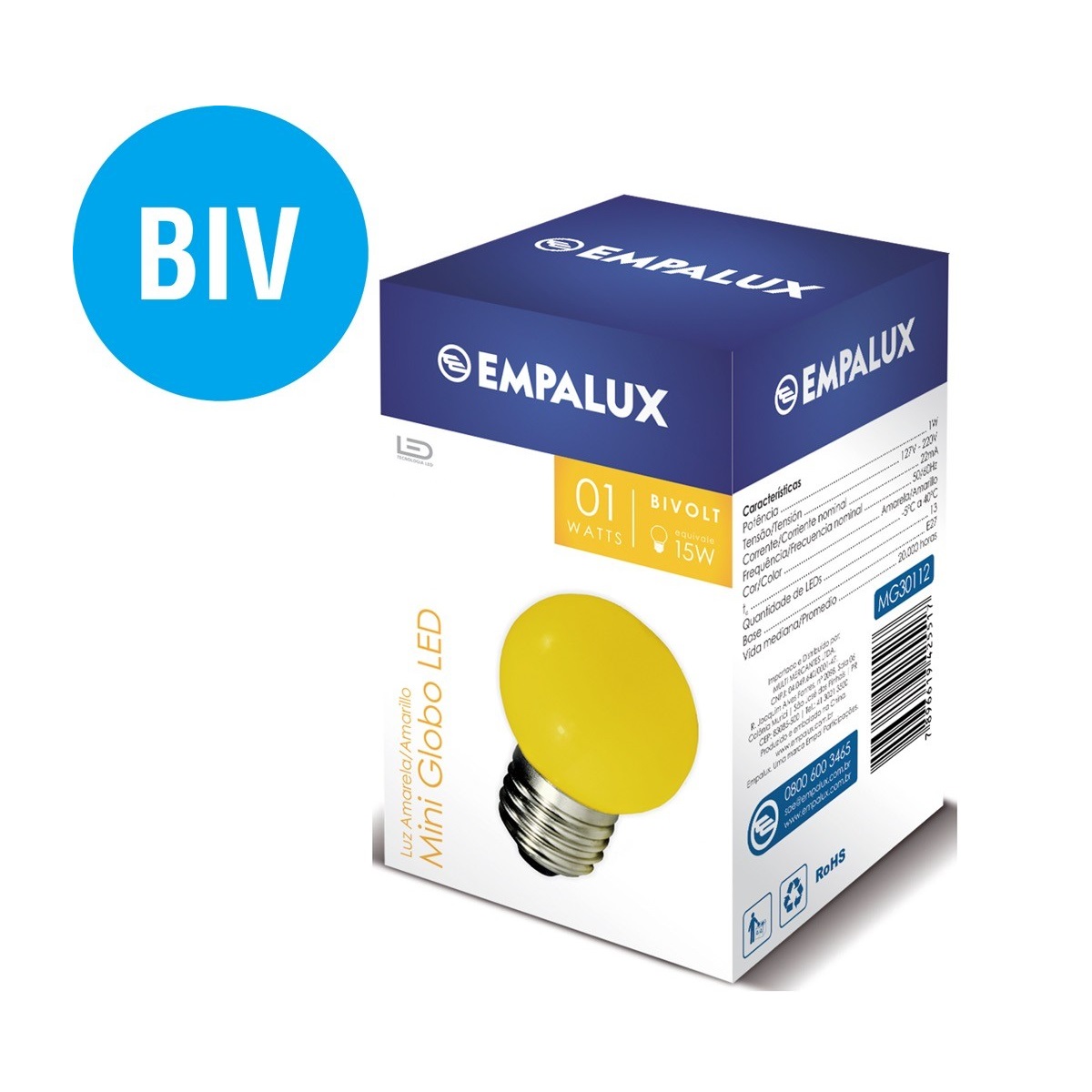LAMPLED BOLINHA AMARELO 1W 220V TASC/EMPALUX
