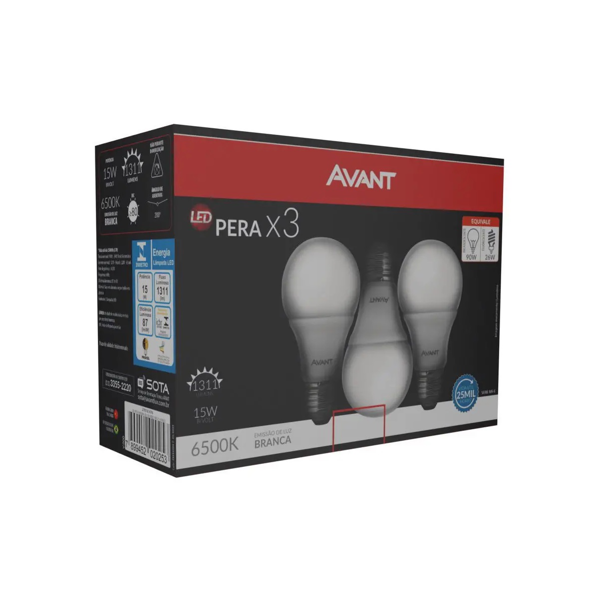 KIT 3 PCS LAMPADA LED BOLA 15W 6500°K AVANT
