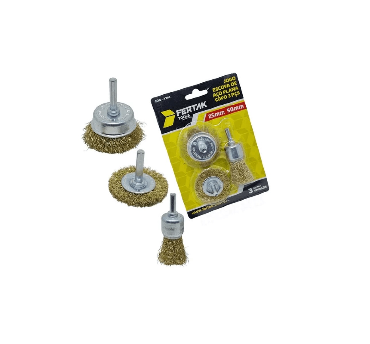 KIT ESCOVA ACO 3 PCS PLANA 25 COPO 25/50 FERTAK