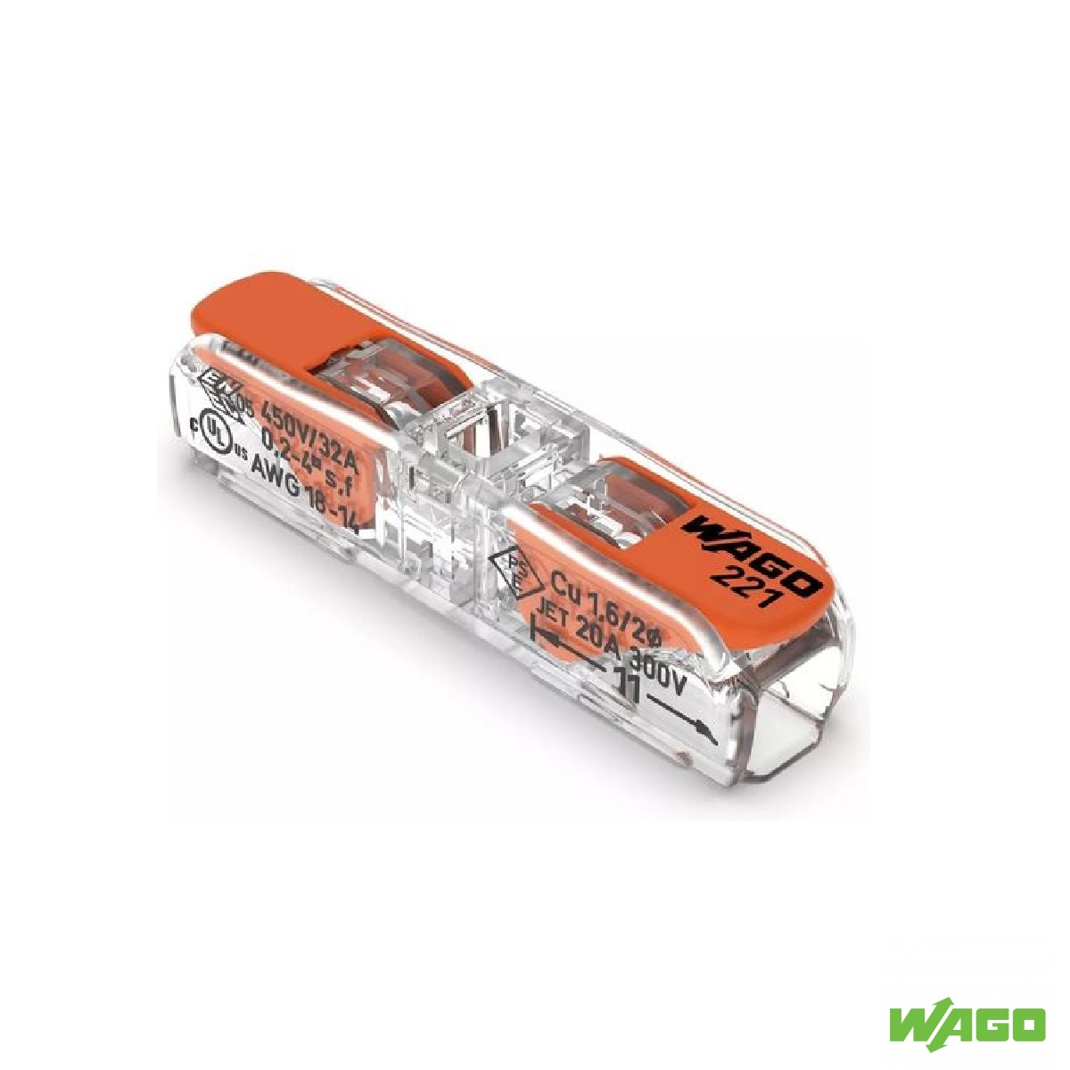 CONECTOR EMENDA E DERIVACAO  RETO 2P 32A 0,14/4MM WAGO